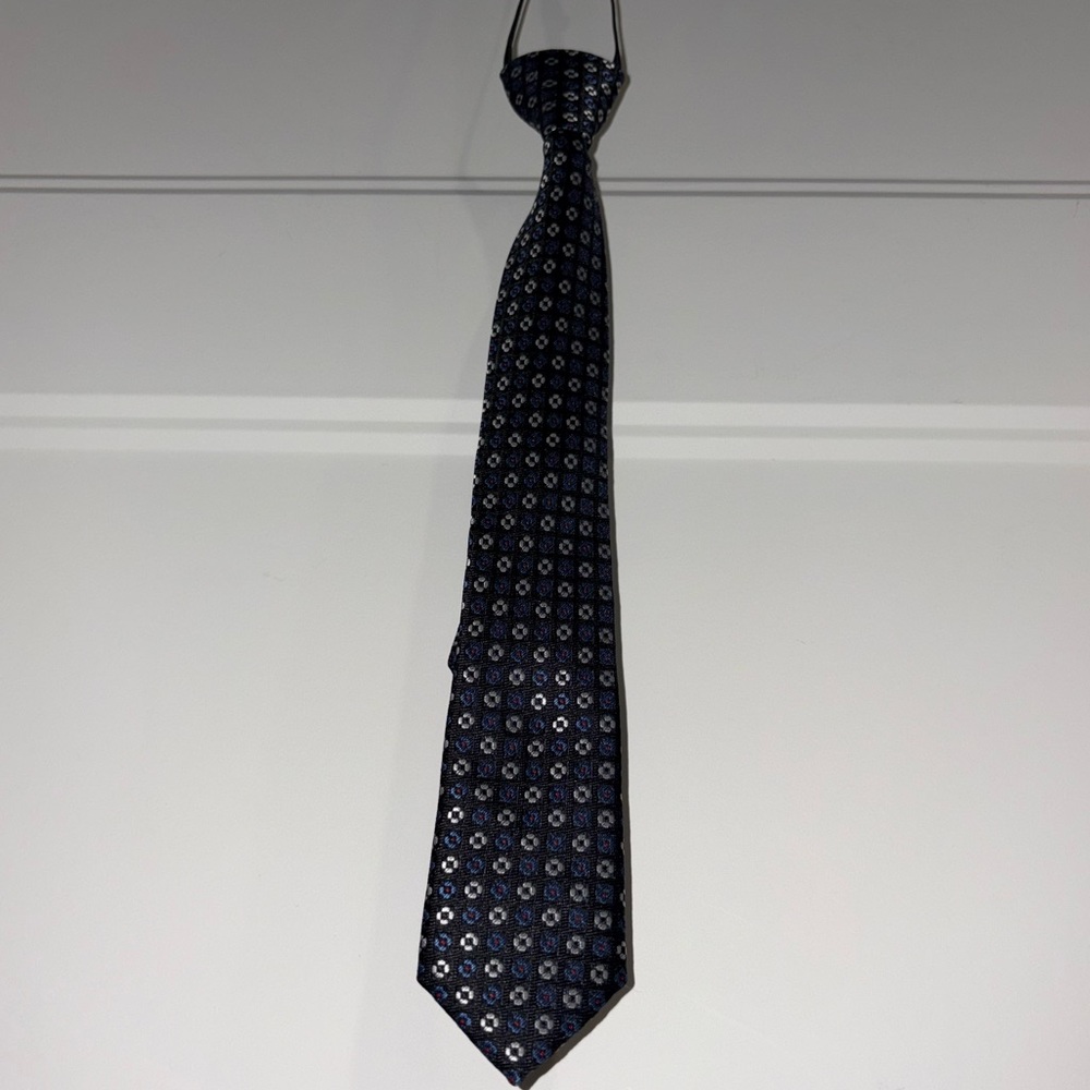 Kids’ Navy Tie with Blue/grey/red embroidered Floral design